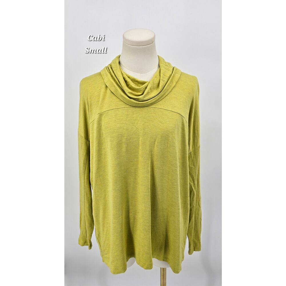 Cabi Ease‎ Cowl Neck Top Chartreuse Small Modern Minimalist Relaxed